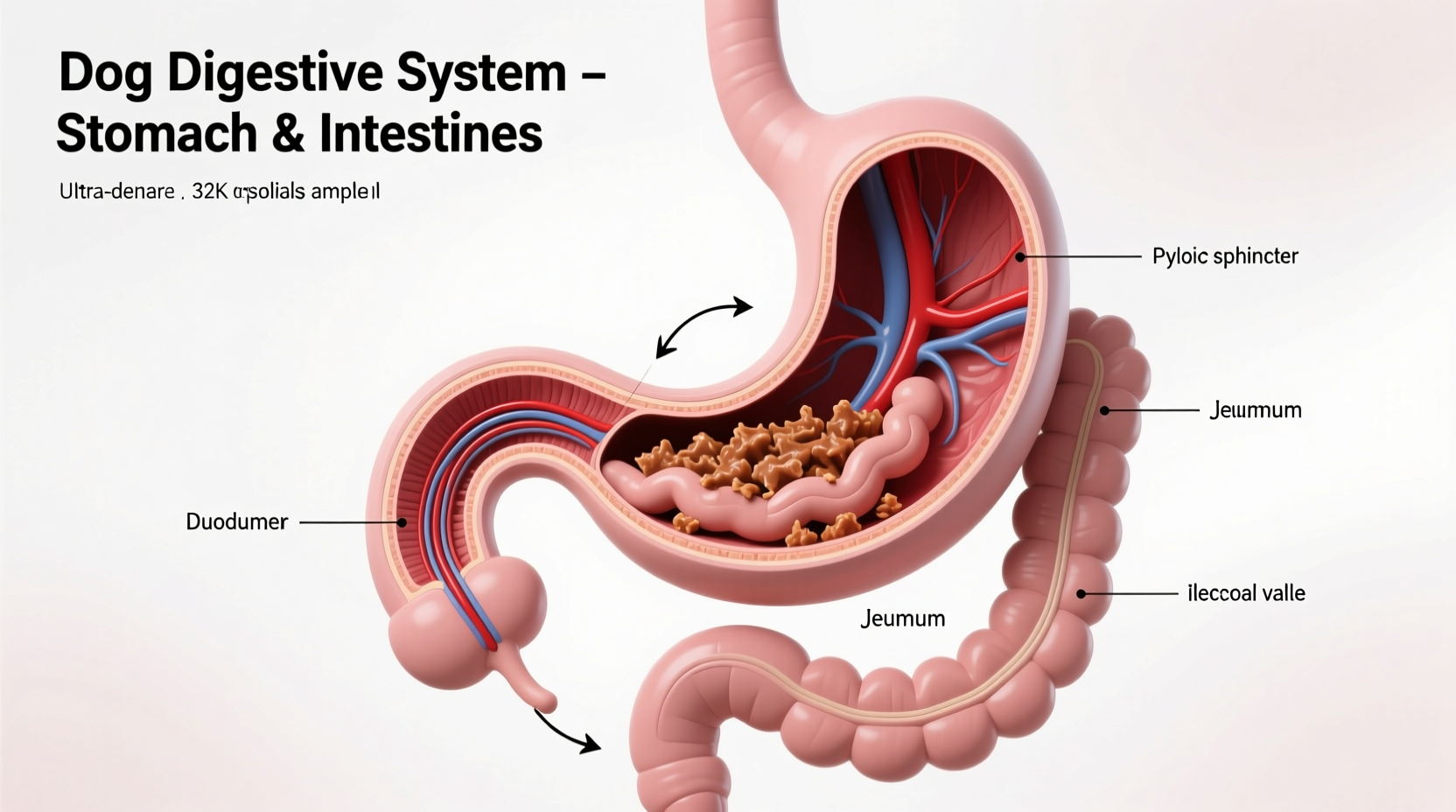 Dog digestive system anatomy showing stomach and intestines