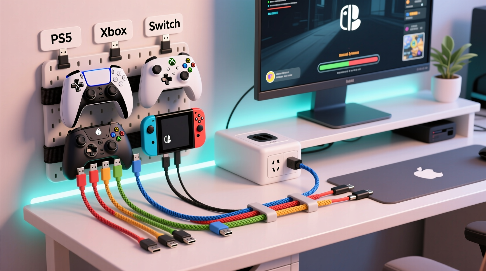 how to organize cords for multiple gaming controllers