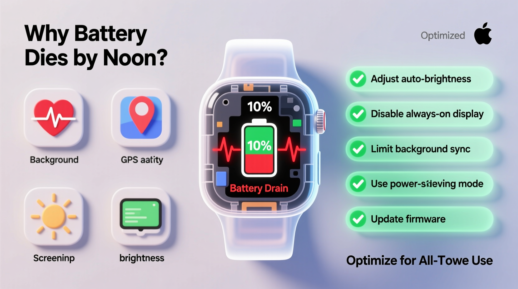 why does my smartwatch battery die by noon and how to optimize it