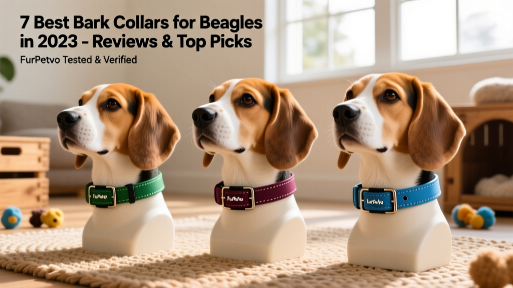 Side-by-side comparison showing proper fit of three FurPetVo bark collars on beagle-sized neck models