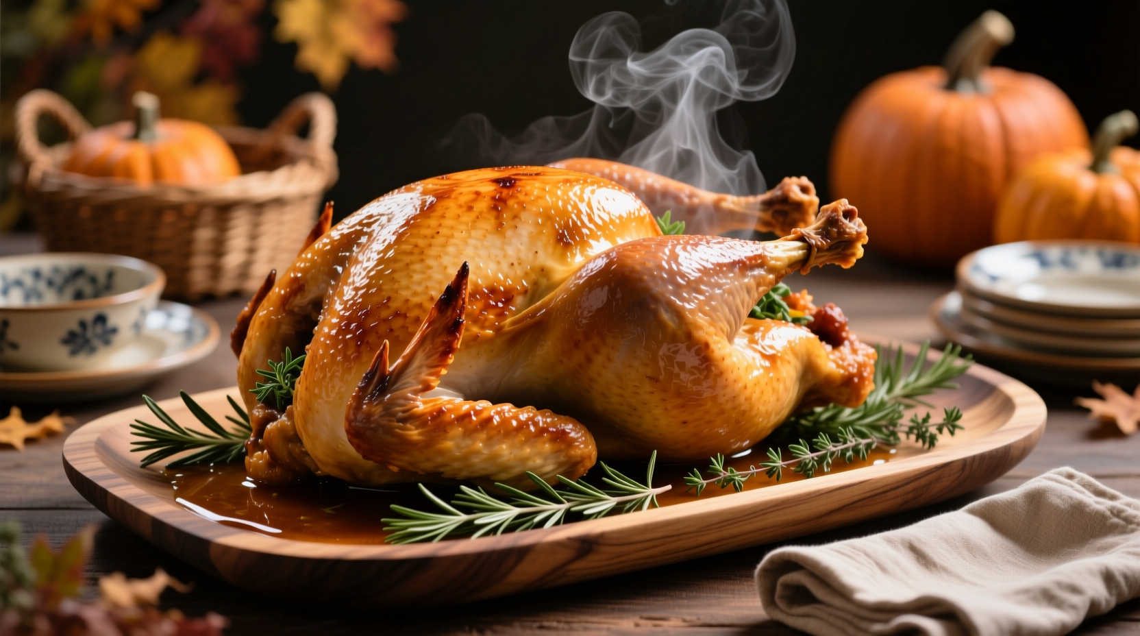 Perfectly roasted 22-pound turkey on serving platter