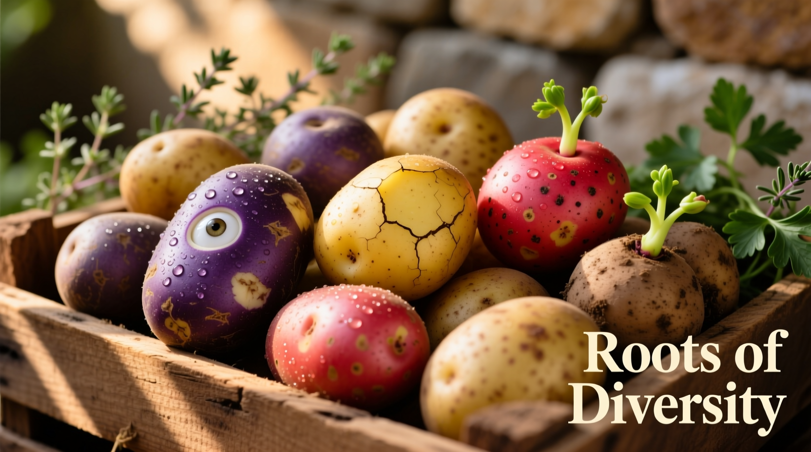 Colorful assortment of potatoes showing different varieties