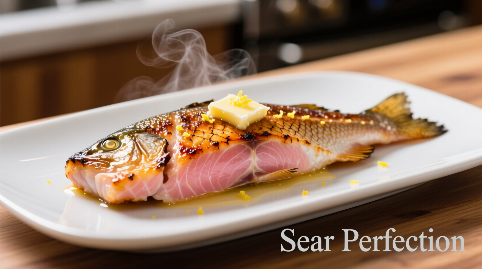 Perfectly seared red snapper fillet with crispy skin