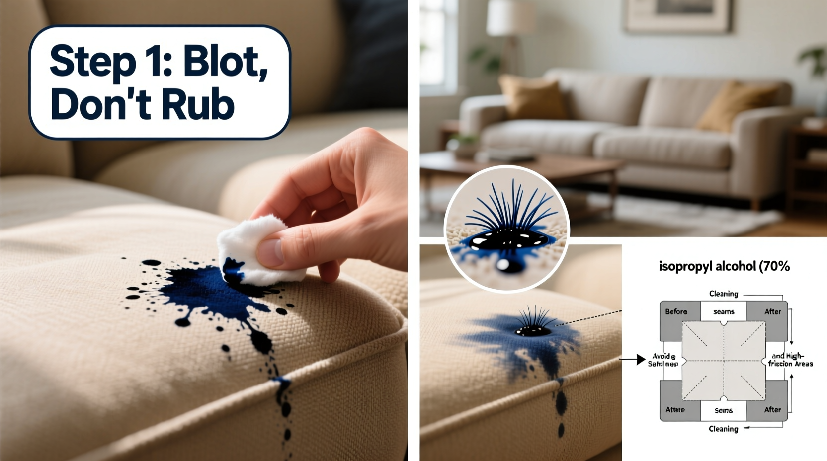 how to remove ink stains from fabric couches without damaging upholstery
