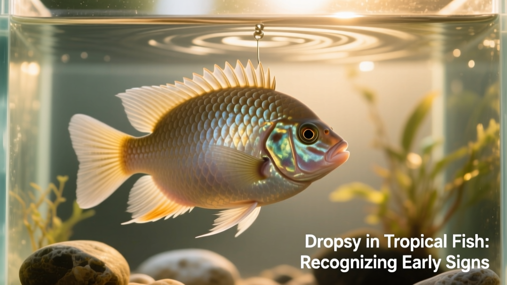 Close-up of a tropical fish with raised scales and swollen abdomen, showing classic dropsy presentation