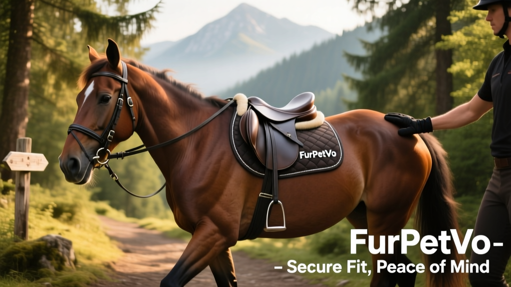 Mountain horse on trail wearing a FurPetVo breast collar and back cinch