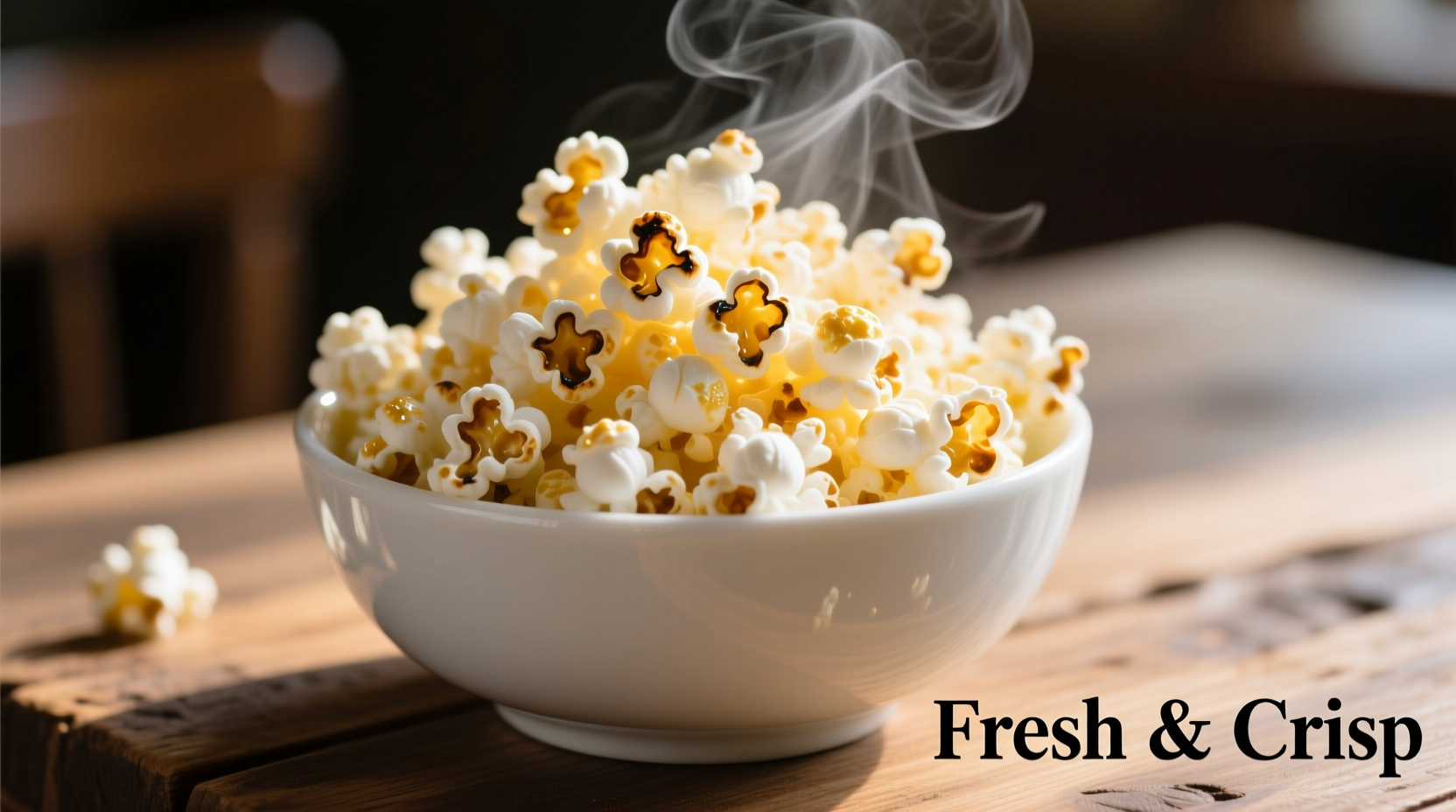 Freshly popped popcorn in white bowl