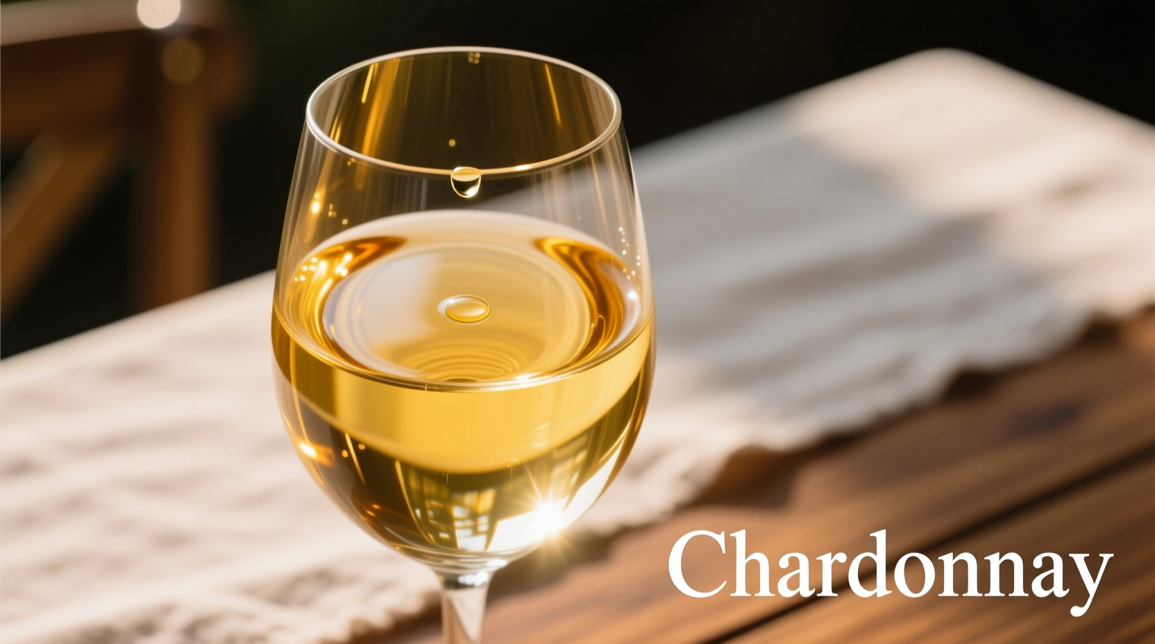 Chardonnay wine in glass showing golden color