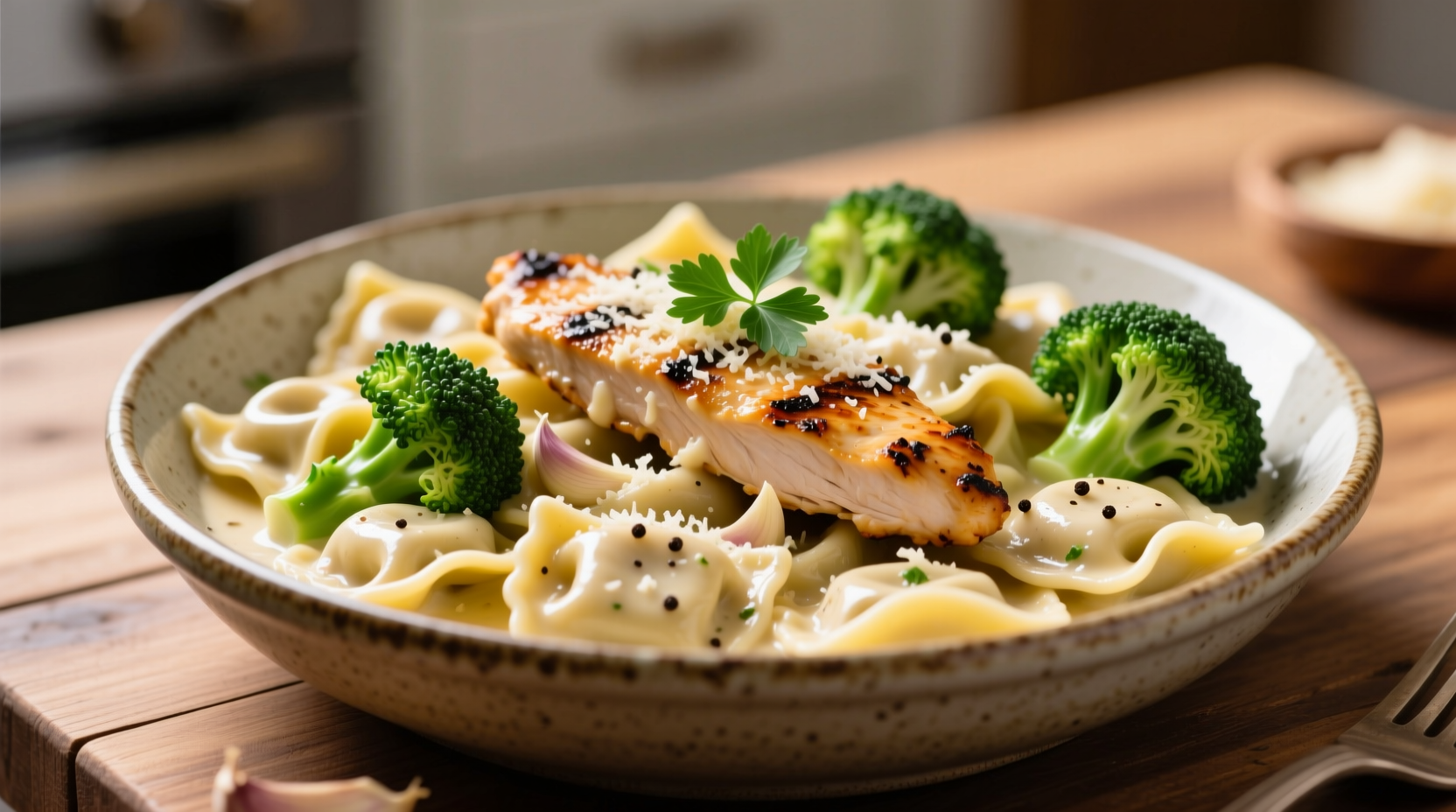 Creamy Garlic Parmesan Tortellini Recipe with Chicken & Broccoli