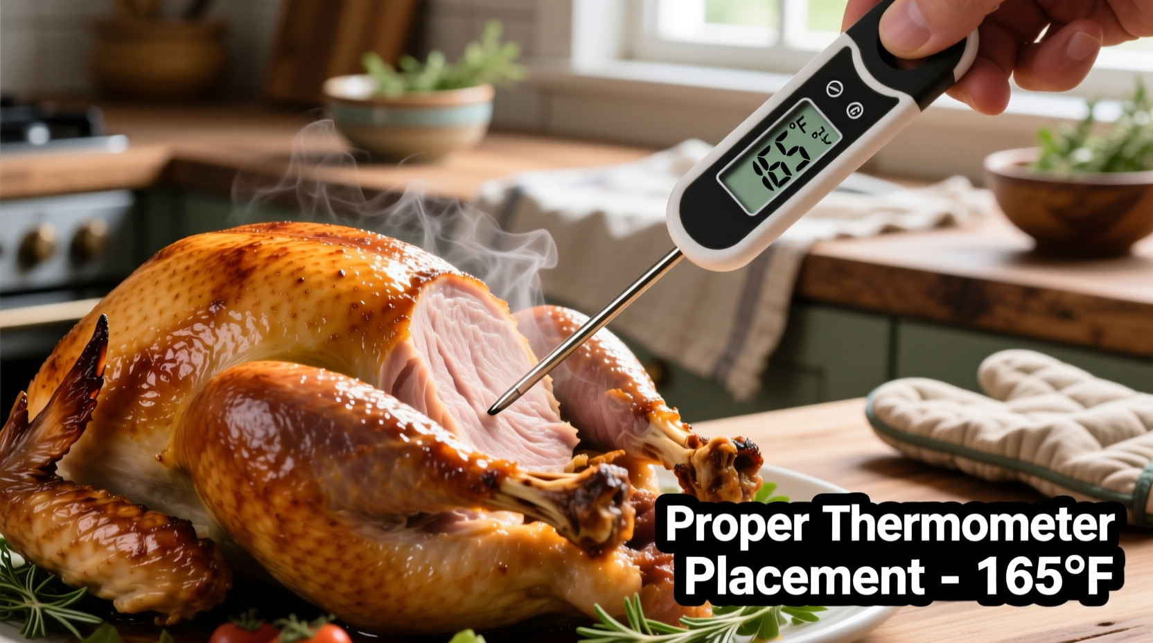 Proper thermometer placement in turkey breast