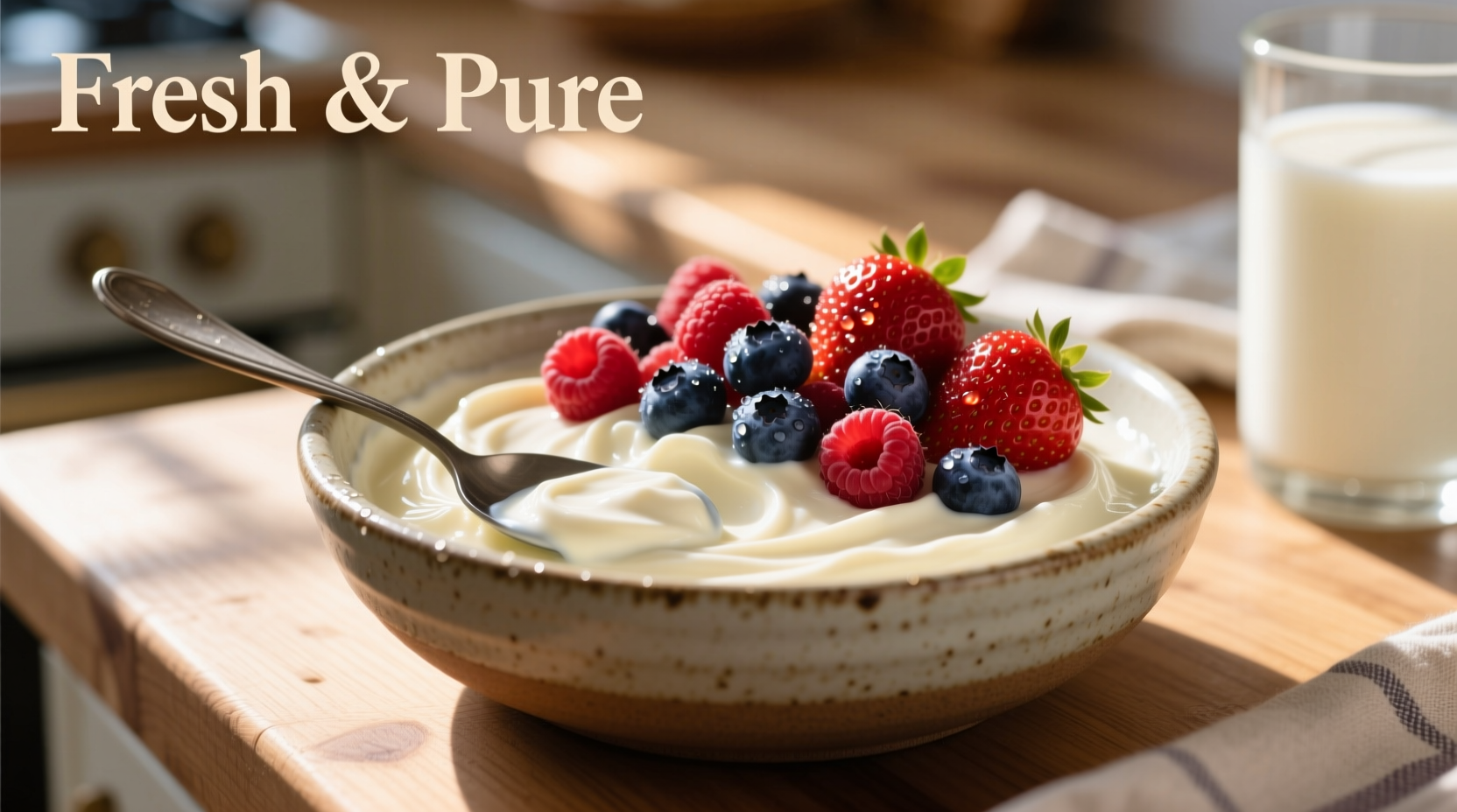 Creamy quark in bowl with fresh berries