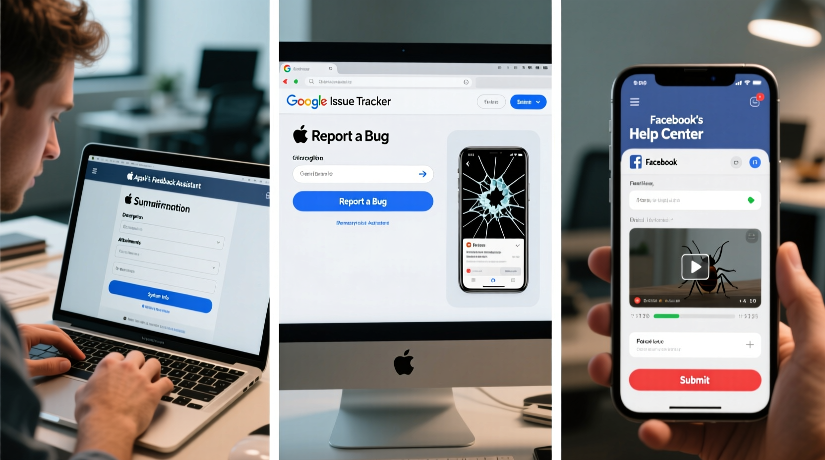 how to submit a bug report to apple google facebook