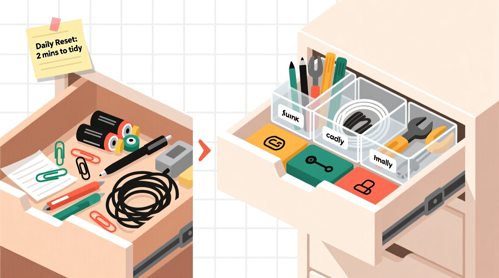 how to organize a junk drawer so it stays tidy for good