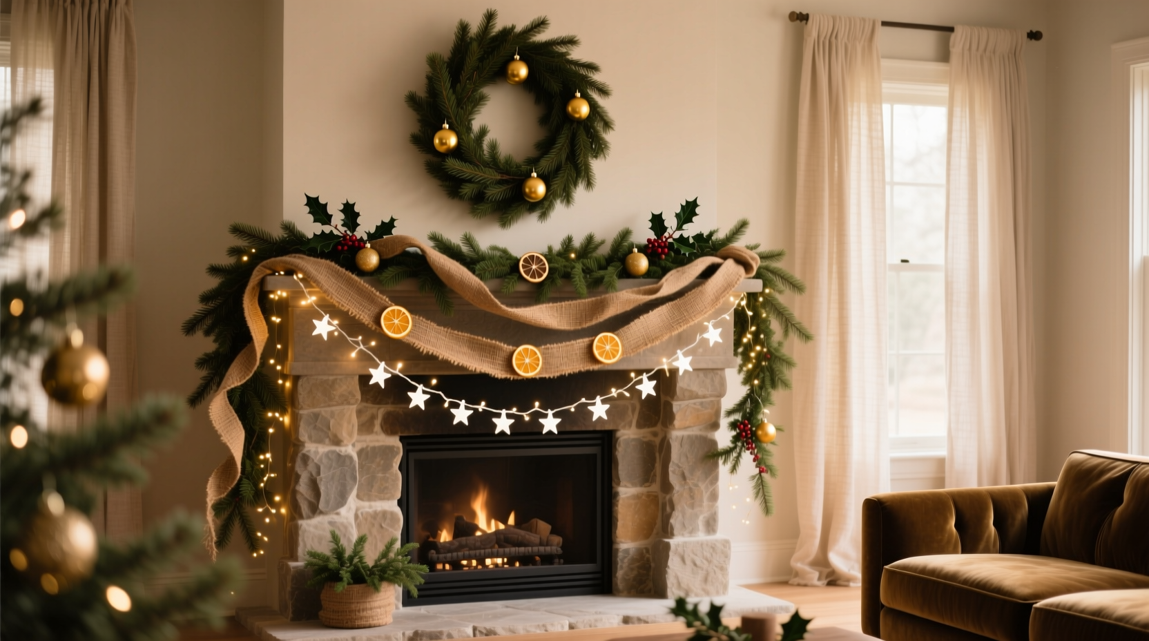 how to layer multiple types of christmas garlands without overdoing it