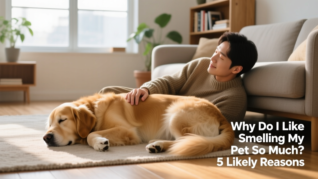 A golden retriever resting peacefully beside its owner on a sunlit living room floor