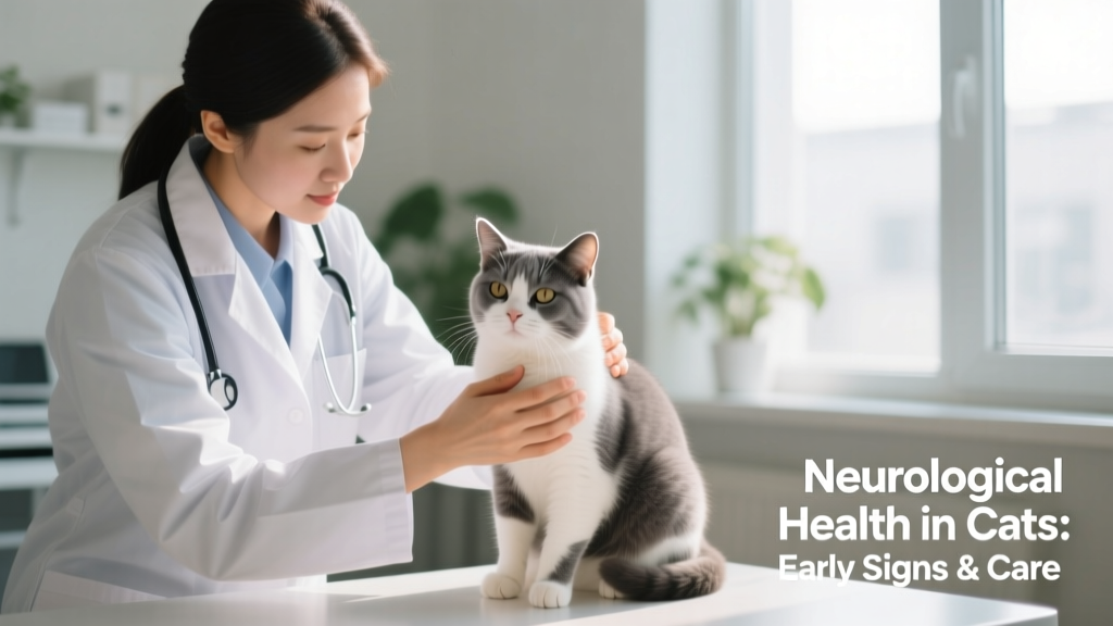 Veterinarian gently examining a calm cat during a neurological assessment, checking reflexes and coordination