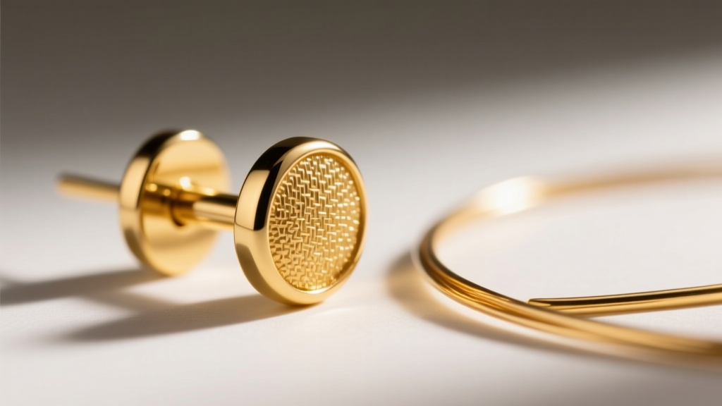 Macro shot of a thick 14k solid gold earring post beside a thin 22k wire, showing gauge thickness and structural durability.