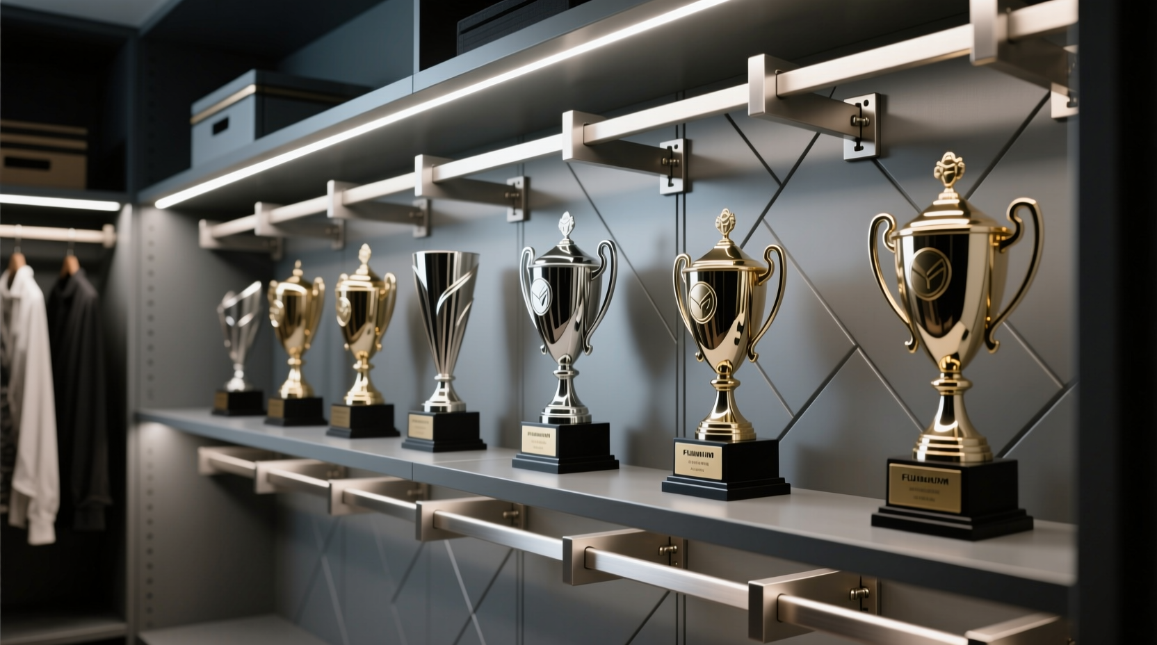gaming trophy shelves in closets