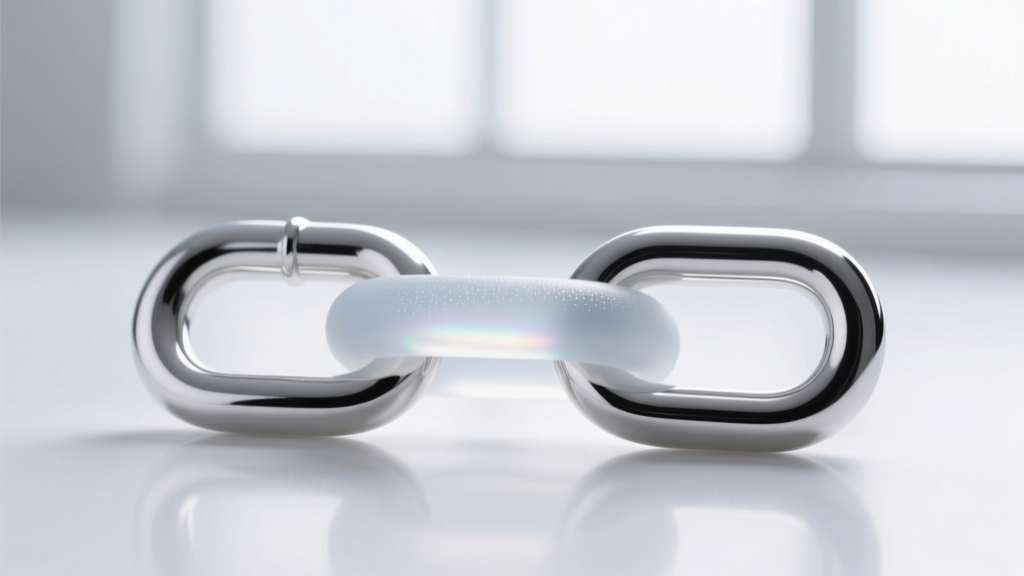 Close-up of a platinum-cured silicone chain link showing a smooth, non-porous texture and soft translucency against a bright white backdrop.