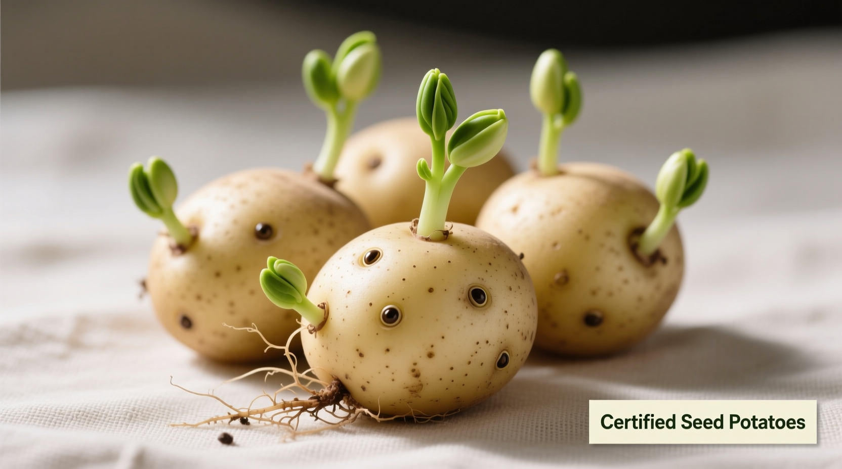 Certified seed potatoes showing healthy sprouts