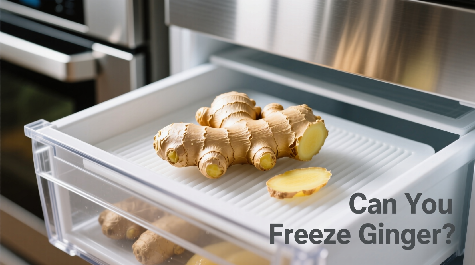 Frozen ginger slices being added directly to a simmering pot of soup