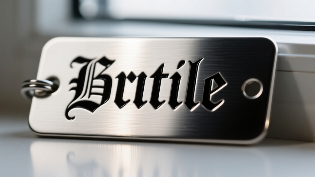 Macro photography of a stainless steel scripture tag showing deep rotary engraving filled with black enamel for high contrast text