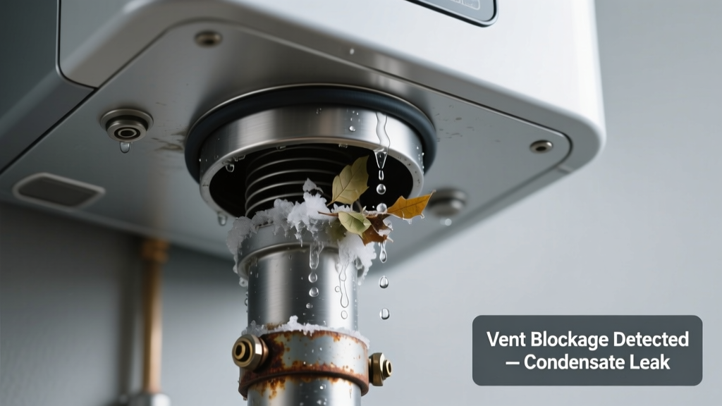 Tankless Water Heater Vent Blocked & Leaking Water