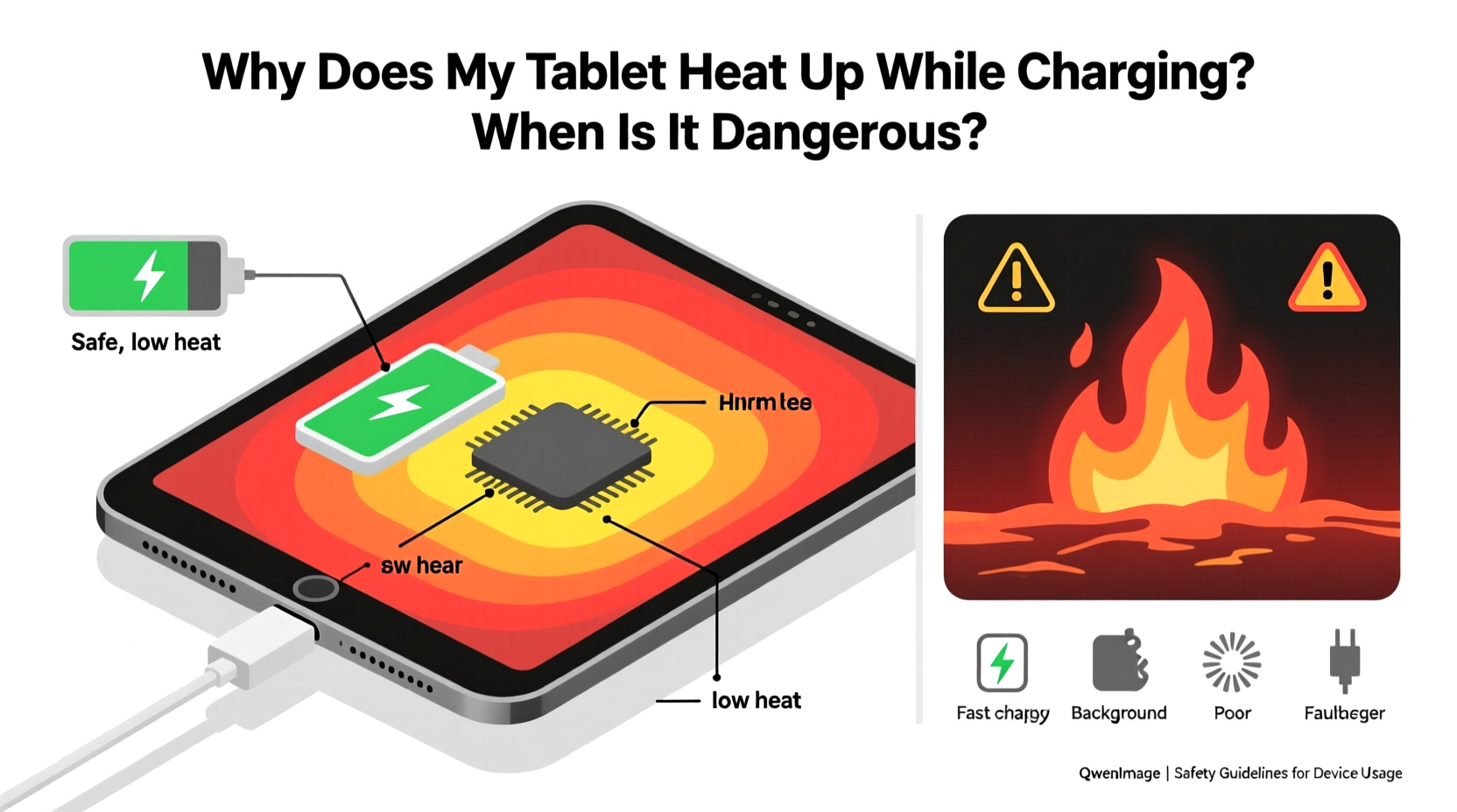 why does my tablet heat up while charging and when is it dangerous