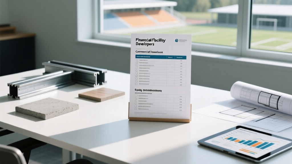 Financial planning checklist for sports facility developers detailing commercial loan requirements and equity contributions