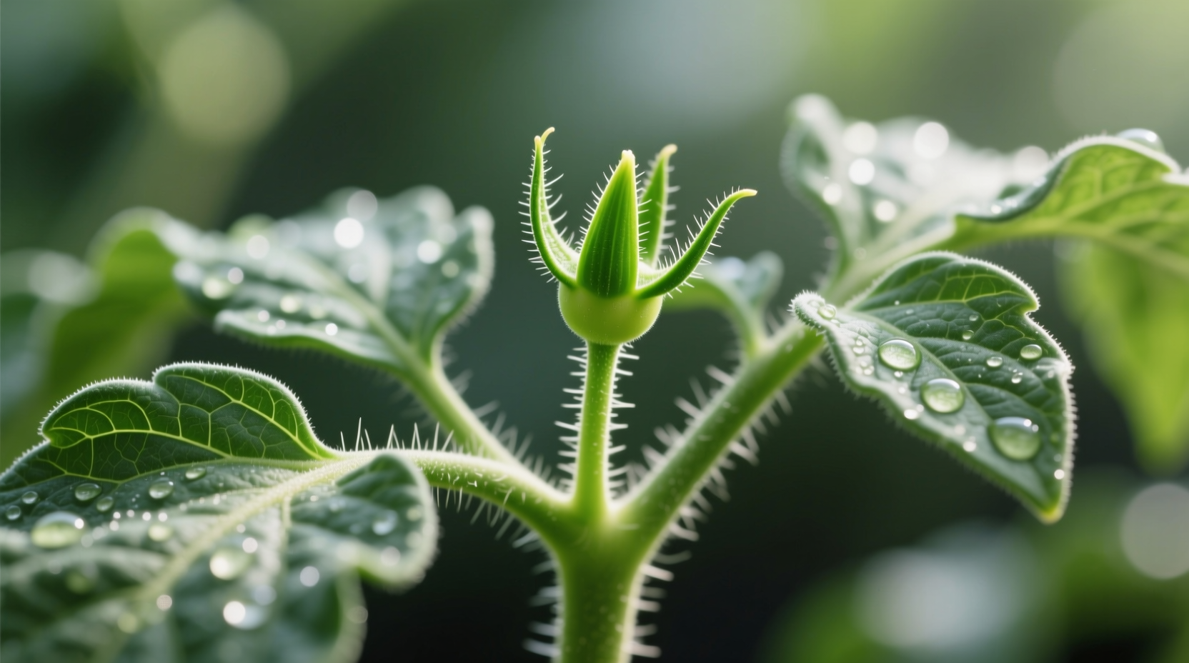 Close-up view of tomato sucker growing in leaf axil