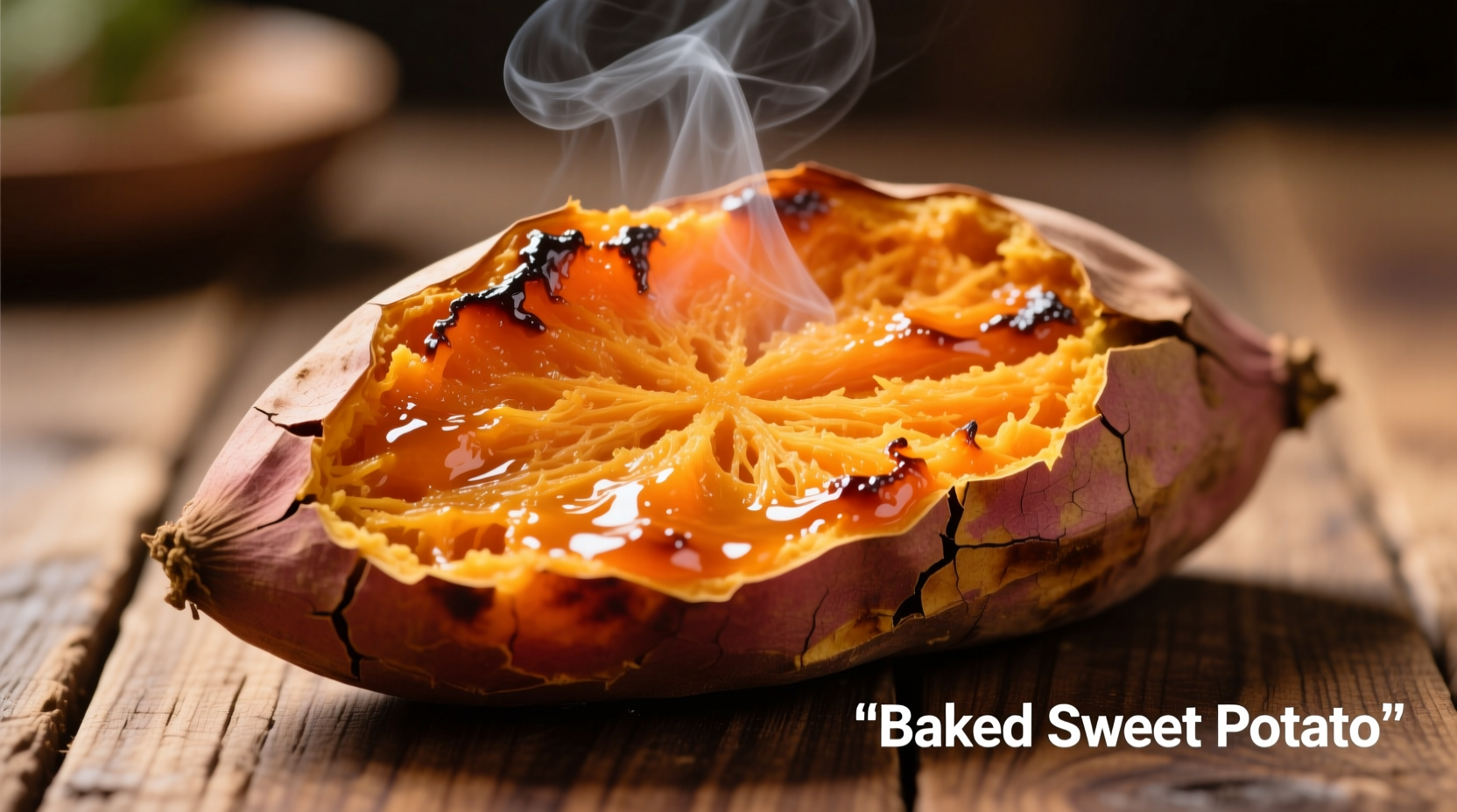 Baked sweet potato with skin showing cross-section