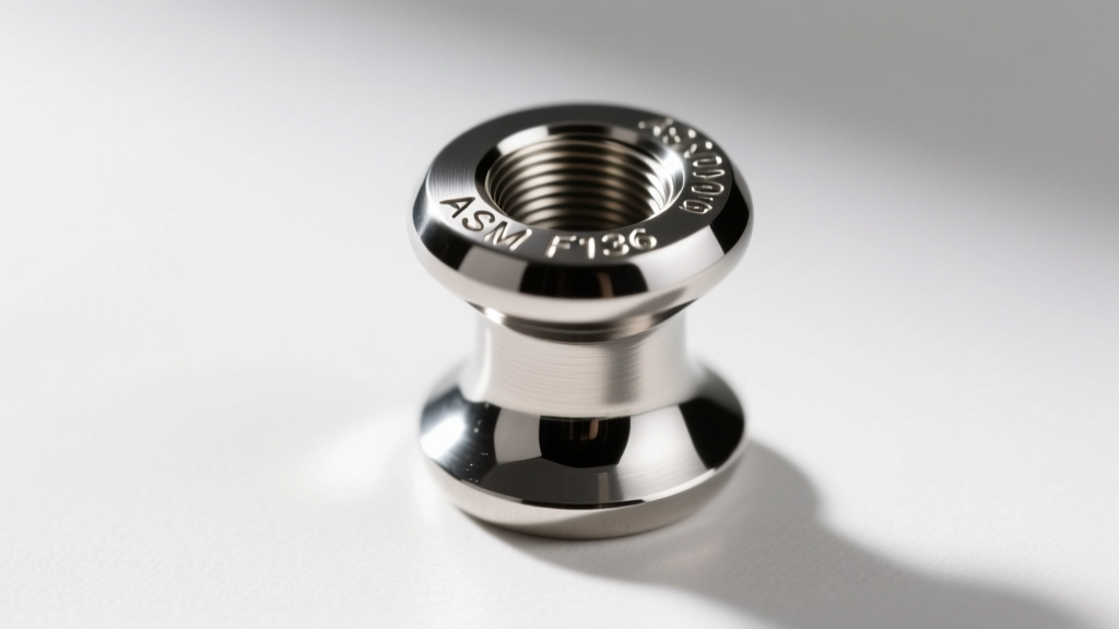 Macro shot of an ASTM F136 implant-grade titanium navel barbell with a polished mirror finish and secure internally threaded top.