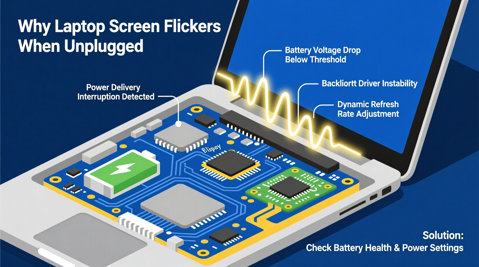 why does my laptop screen flicker when unplugged from power