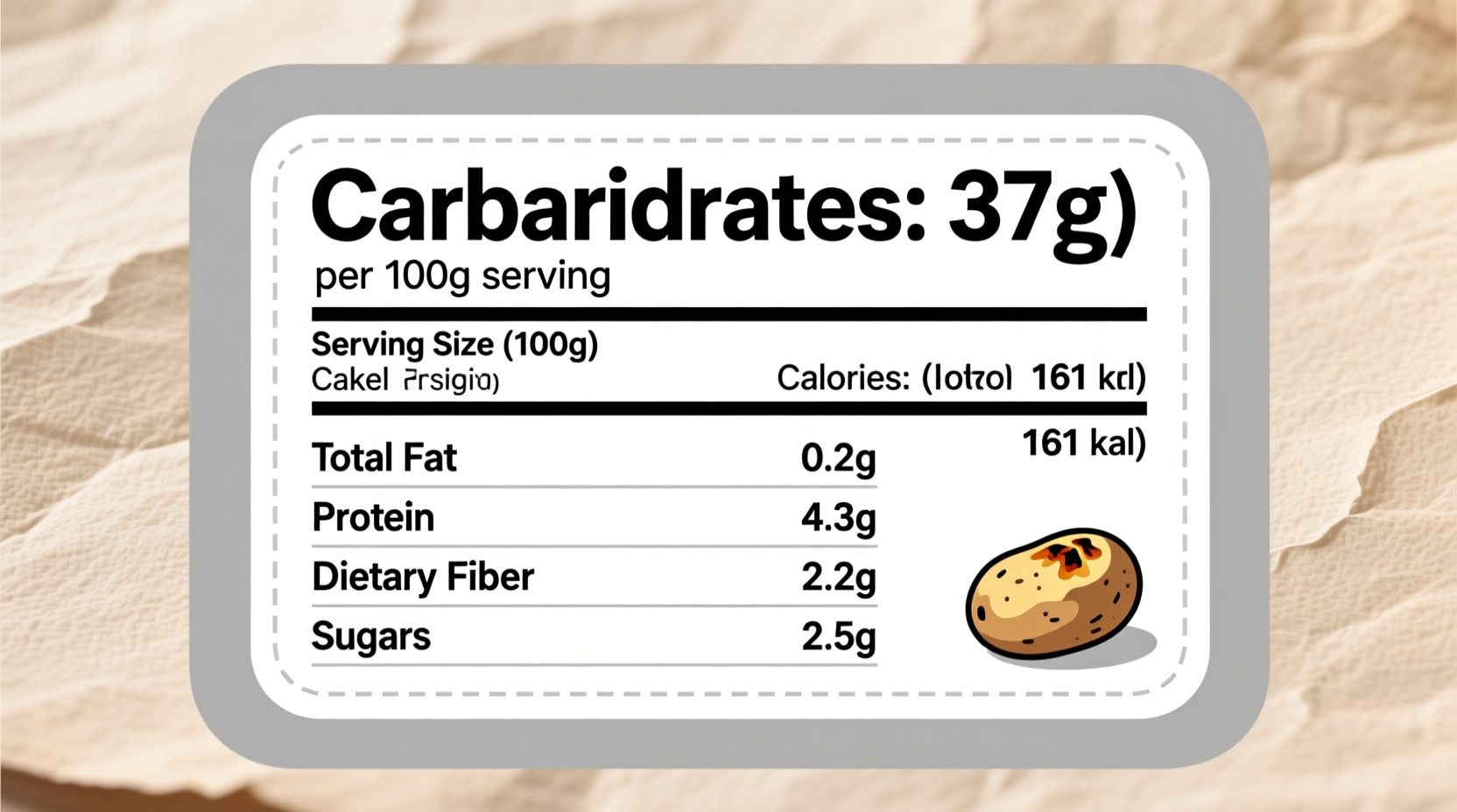 Nutrition facts label showing carbohydrate content in baked potato