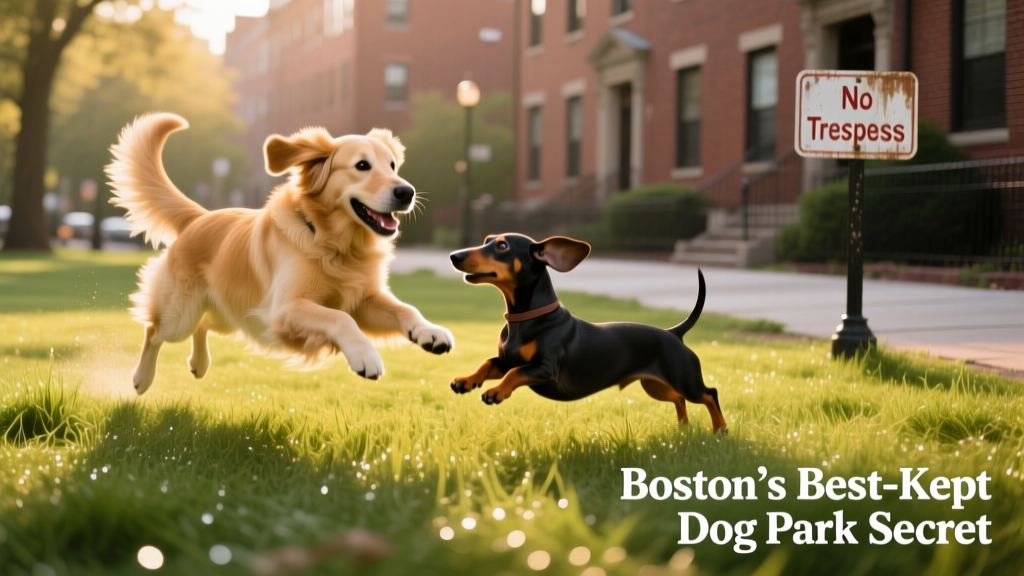 Two dogs playing joyfully in a sunny, grassy dog park