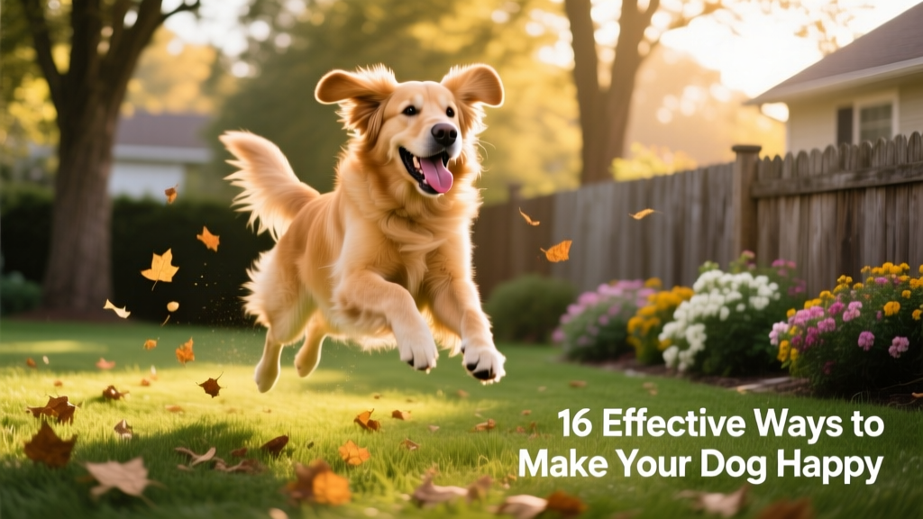 A joyful Golden Retriever mid-play in a sunlit backyard