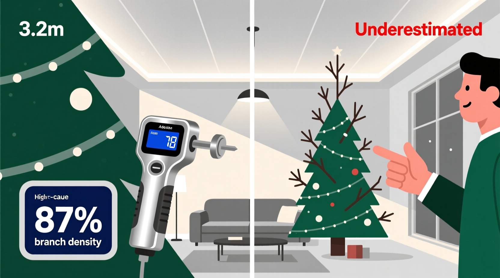 christmas tree branch density gauge tool vs visual estimation which helps choose ideal tree size for your ceiling height