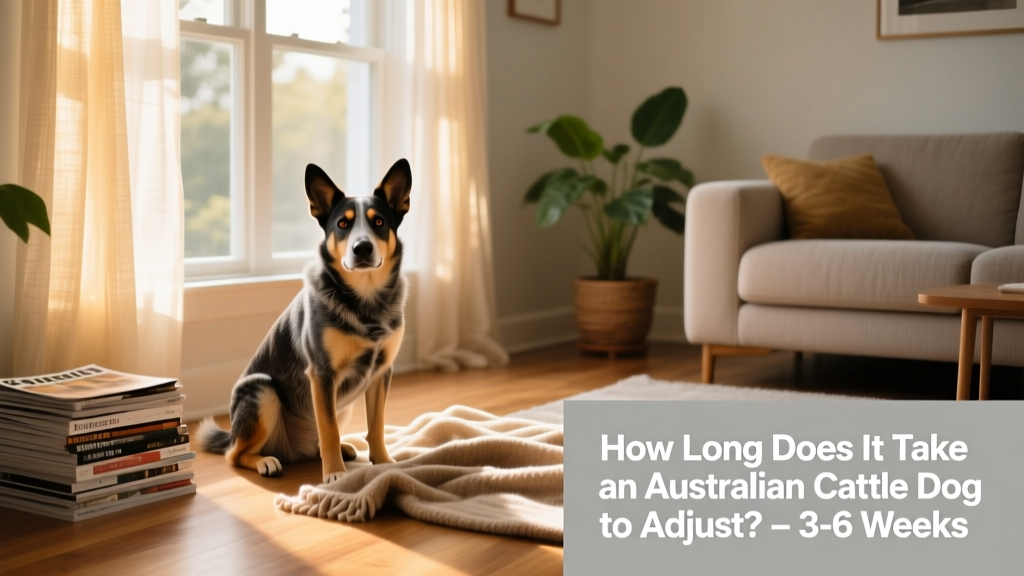 Australian Cattle Dog sitting calmly beside a cozy living room window, looking relaxed and observant