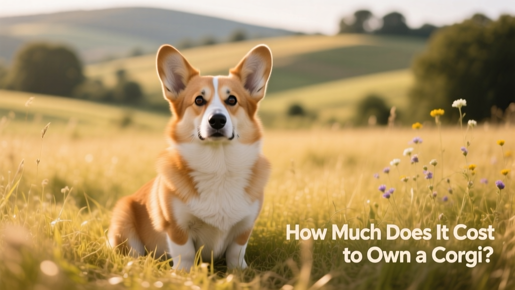 a corgi sat in a field of grass looking up at the camera