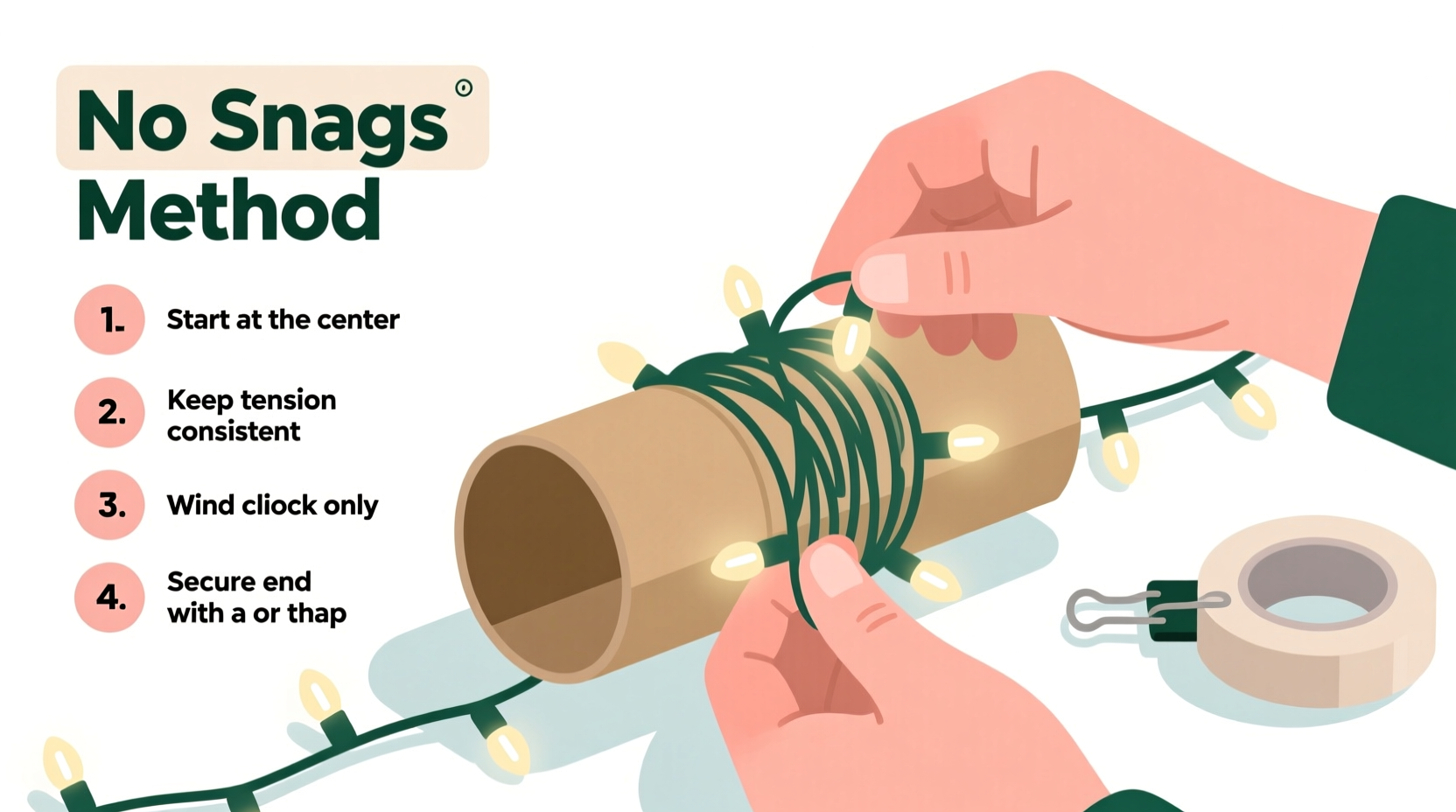how to pack christmas lights on cardboard rolls without snags