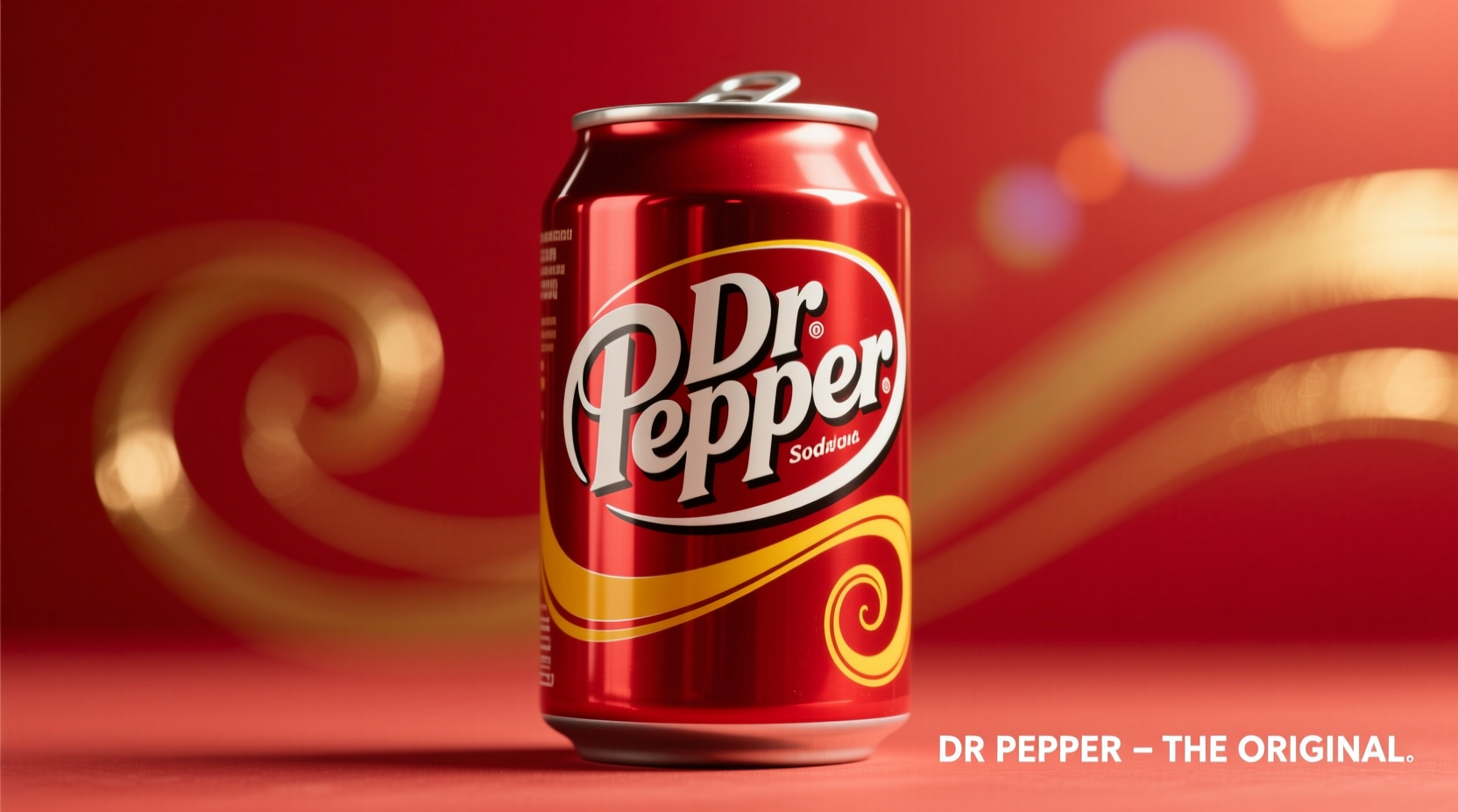Dr Pepper can showing distinctive red and yellow design