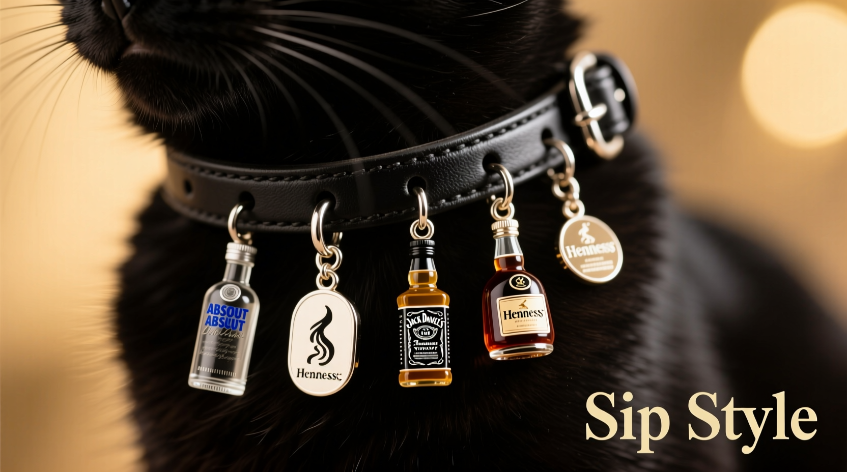 how to dress up pet collars with tiny liquor brand charms