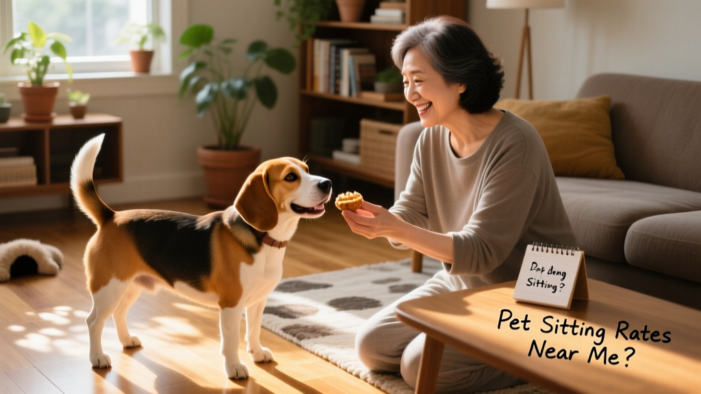 Person giving a friendly Beagle a treat during a home visit