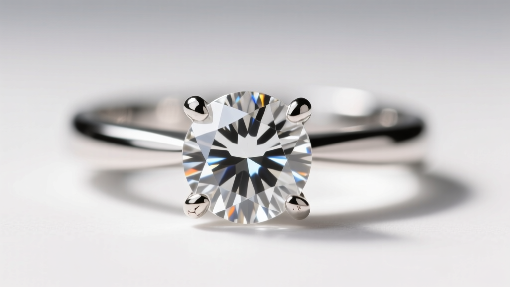 Macro shot of a platinum six-prong setting showing minor wear on one prong tip while securely holding a round brilliant diamond