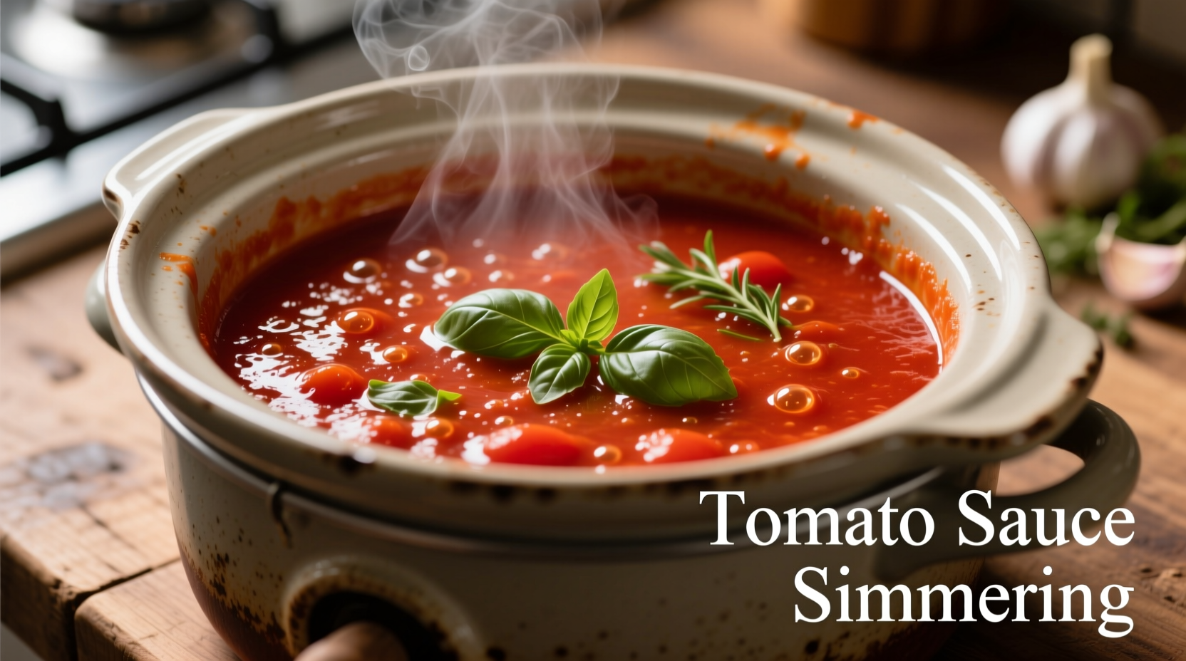 Slow cooker filled with vibrant red tomato sauce