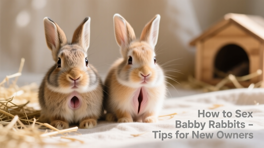 Close-up comparison showing the distinct genital openings of a young male (round opening) and female (vertical slit) rabbit