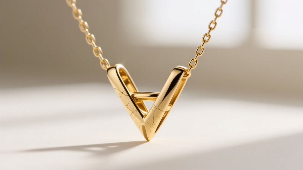 Macro shot of a 14k gold V pendant bail sliding on a 1mm box chain, highlighting the friction point and metal texture details
