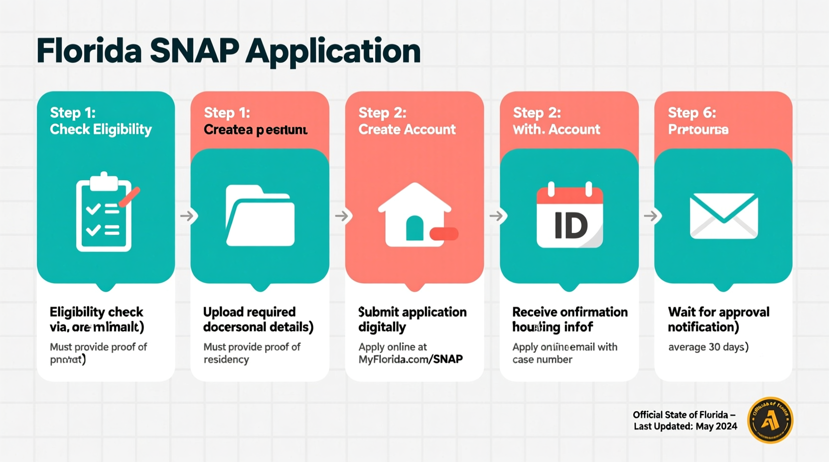 Florida SNAP application process infographic showing key steps
