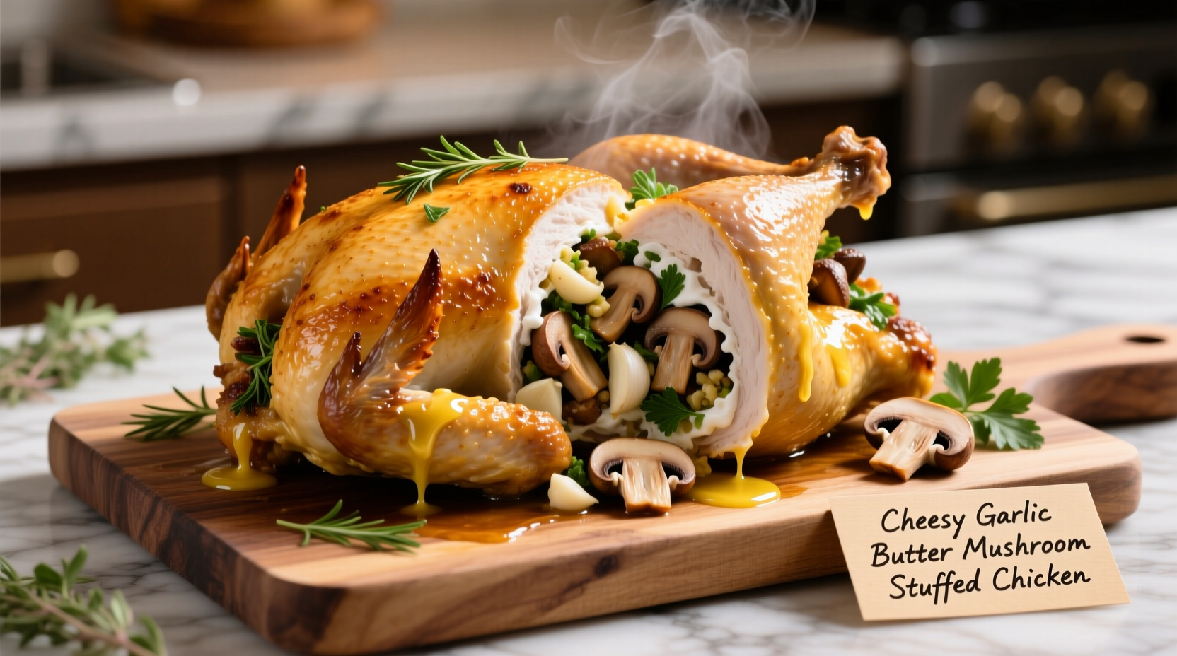 Perfect Cheesy Garlic Butter Mushroom Stuffed Chicken Recipe