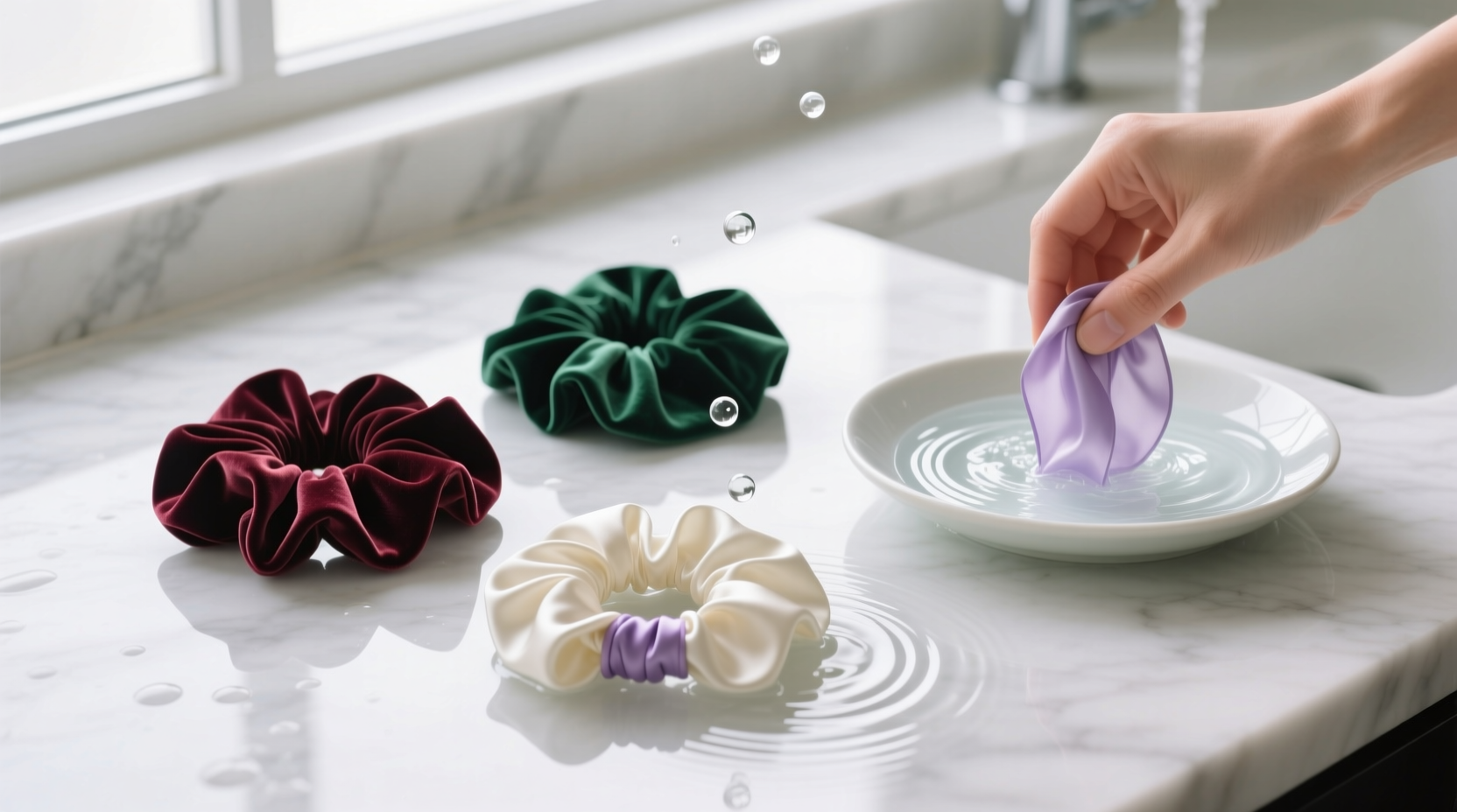 laundry tips velvet scrunchies silk hair ties